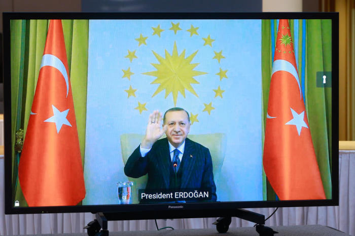 EU Chefs halten Videokonferenz mit dem türkischen Präsidenten Erdogan. Foto: epa/Stephanie Lecocq