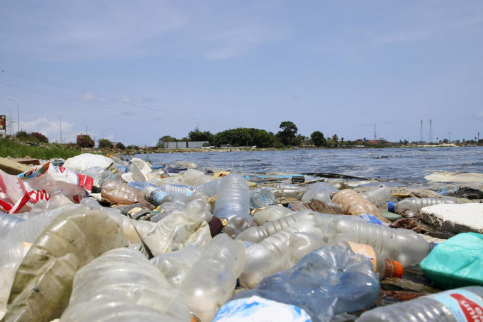 Verschmutzung durch Plastikmüll in der Lagune von Ebrie. Foto: epa/Legnan Koula