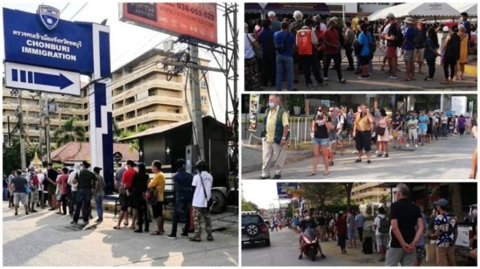 In der Provinz Chonburi stehen Ausländer Schlange, um ihren Aufenthalt in Thailand zu verlängern. Foto: Khaosod English