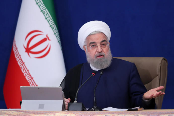 Pressekonferenz des iranischen Präsidenten Hassan Rouhani. Foto: epa/Iranisches PrÄsidentenbÜro / Hando