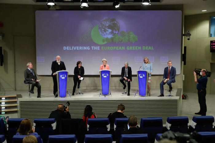Pressekonferenz zur Umsetzung des Europäischen Green Deal. Foto: epa/Stephanie Lecocq