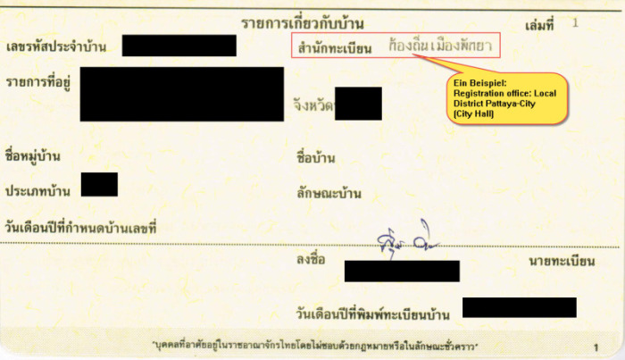 Hier ist im gelben Hausbuch die Adresse der zuständigen Behörde genannt. Das Foto dient als Beispiel!