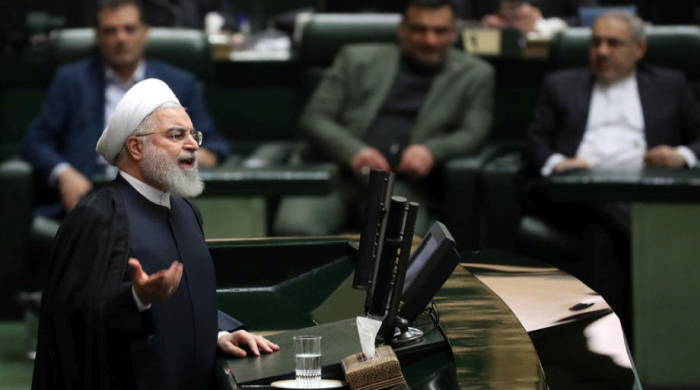 Der iranische Präsident Hassan Rouhani hält eine rede im Parlament in Teheran. Foto: epa/Abedin Taherkenareh