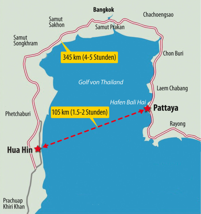 Statt fünf Stunden Autofahrt würde die Fährpassage von Pattaya nach Hua Hin nur eineinhalb Stunden betragen.