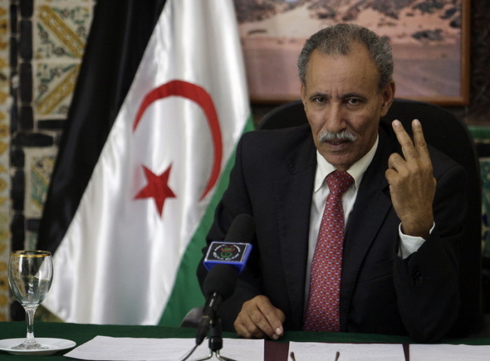 Der Botschafter der Demokratischen Arabischen Sahrauis, Brahim Ghali, spricht während einer Pressekonferenz in Algier. Foto: epa/Mohamed Messara