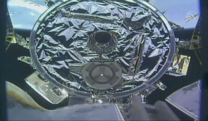 Ein von NASA Television zur Verfügung gestelltes Foto zeigt den privaten Raumfrachter «Cygnus». Foto: Uncredited/Nasa Tv/AP/dpa