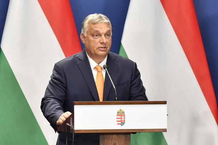 Der Ungarische Premierminister Viktor Orban spricht während einer gemeinsamen Pressekonferenz. Foto: epa/Zoltan Mathe
