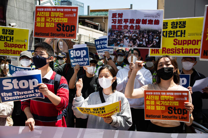 Die Sudenten versammelten sich, um die Demonstranten in Hongkong zu unterstützen, die gegen das Nationale Sicherheitsgesetz der chinesischen Regierung protestierten. EPA/JEON HEON-KYUN Foto: epa/Jeon Heon-kyun