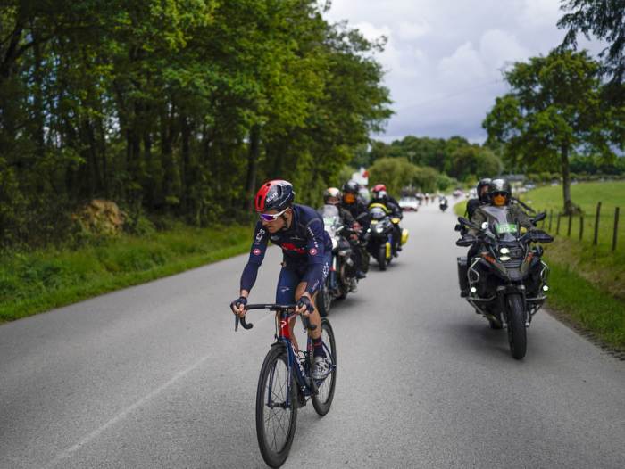 UCI WorldTour - Tour de France, Lorient - Pontivy (182,90 km), 3. Etappe. Geraint Thomas aus Großbritannien von Team Ineos Grenadiers in Aktion. Foto: Daniel Cole/dpa