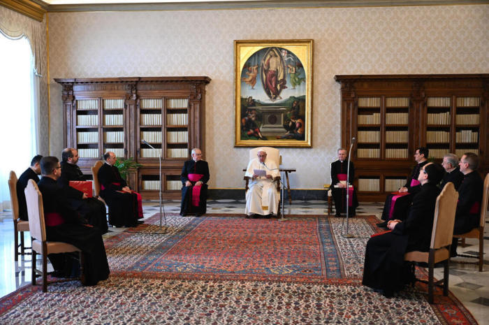 Papst Franziskus während seiner wöchentlichen Generalaudienz, Vatikanstadt. Foto: epa/Vatican Media Handout