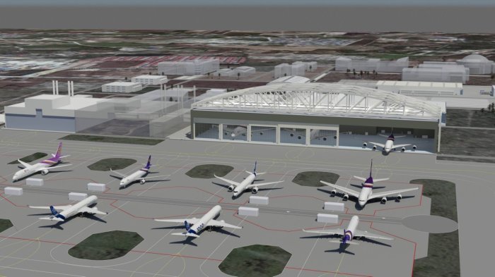Designentwurf für das geplante Luftfahrtwartungs- und Überholungszentrum am Flughafen U-Tapao nahe Pattaya. Foto: The Nation