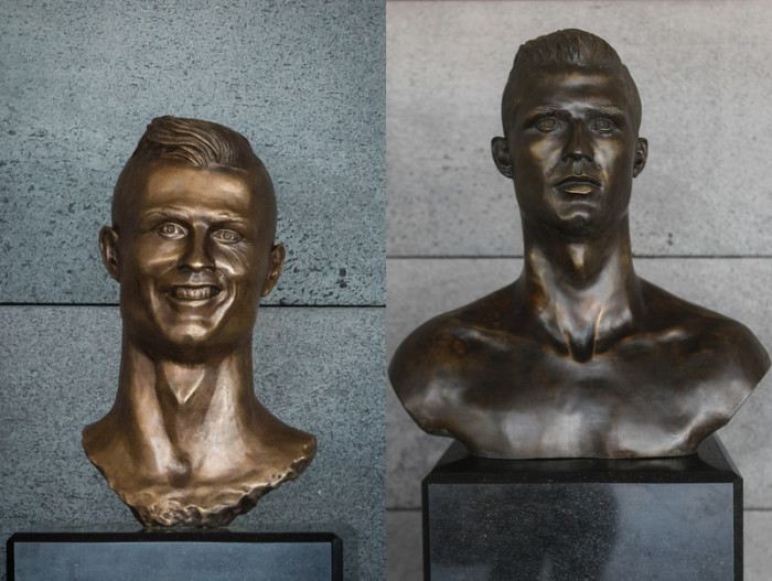 Die neue (r.) und alte (l.) Ronaldo-Büste. Foto: epa/Homem De Gouveia
