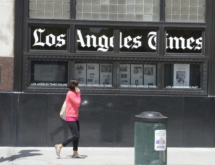 Das Redaktionsgebäude der «Los Angeles Times» in der Innenstadt von Los Angeles. Foto: epa/Mike Nelson