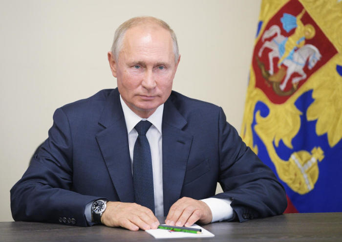 Russlands Präsident Wladimir Putin nimmt an einer Videokonferenzsitzung teil. Foto: epa/Alexei Druzhinin