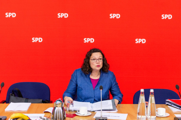 Andrea Nahles, Vorsitzende der deutschen Sozialdemokraten (SPD). Foto: epa/Robert Schlesinger