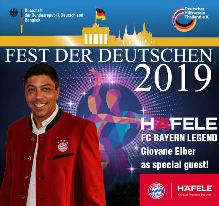 Bayern-Legende und Häfele-Thailand-Markenbotschafter Giovane Elber freut sich, auf dem Fest der Deutschen mit der deutschen Community in Thailand in Kontakt zu treten. 
