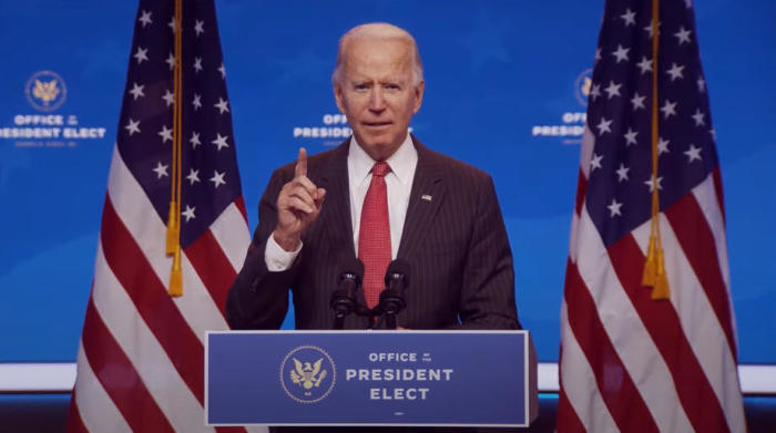 Das Amt des designierten Präsidenten zeigt US-Präsident elect Joseph R. Biden bei einer Pressekonferenz in Wilmington vor den Medien. Foto: epa/BÜro Des PrÄsidenten Wahlweise