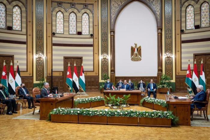 Trilateraler Gipfel zwischen Ägypten, Jordanien und Palästina in Kairo. Foto: epa/Royal Hashemite Court Handout