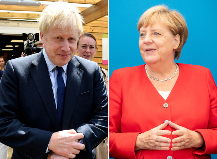 Kombo aus Archivfotos zeigt Boris Johnson und Angela Merkel. Foto: Stefan Rousseau/Michael Kappeler/PA Wire/dpa/dpa