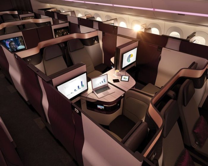 Zwei Kabinen können durch bewegliche Trennwände in eine Doppelkabine – bzw. „Qsuite“ – verwandelt werden. Foto: Qatar Airways
