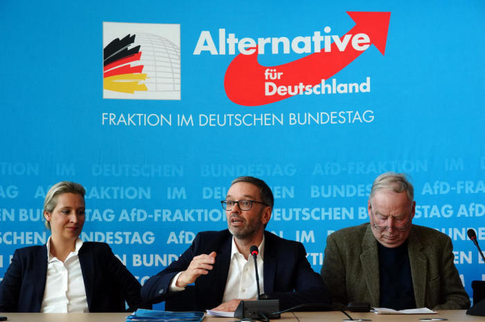 Gemeinsame Pressekonferenz von deutschen AfD- und österreichischen FPOe-Politikern in Berlin. Foto: epa/Alexander Becher