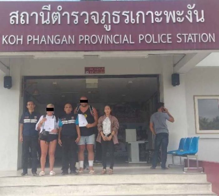 Die Polizei auf Koh Phangan hat ein ausländisches Paar festgenommen, das probierte, sich in einem Resort der Bezahlung zu entziehen. Foto: Naew Na