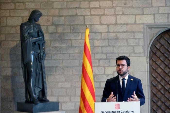 Pere Aragones, Präsident der katalanischen Region, gibt nach dem Treffen eine Pressekonferenz. Foto: epa/Quique García