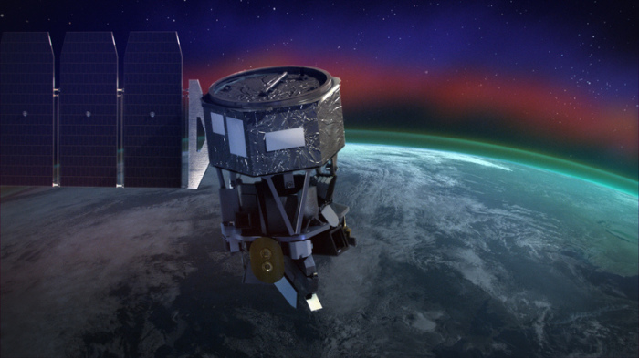 Die künstlerische Darstellung zeigt einen ICON-Satelliten.  Foto: B. Monroe/Goddard's Conceptual Image Lab/NASA/dpa