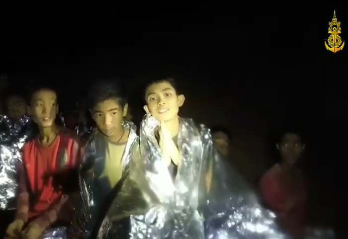 Einige der in der Höhle eingeschlossenen Jugendlichen. Foto: epa/Royal Thai Navy