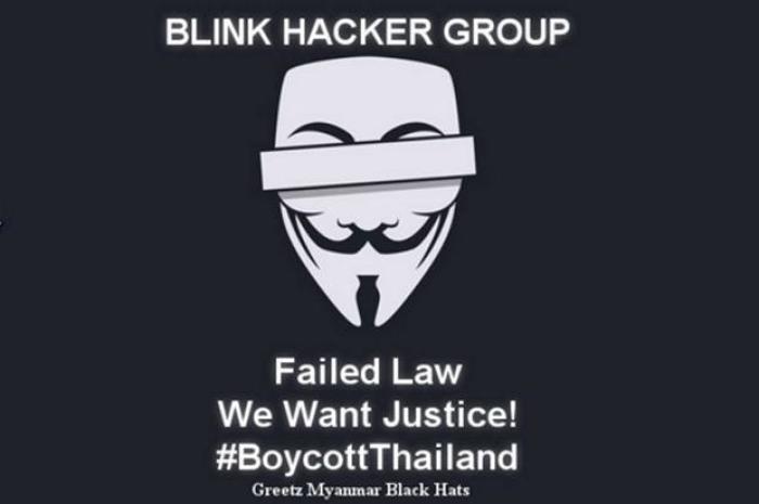 Anstelle der Justiz-Webseiten erschien dieses Banner der ‚Hacker Gruppierung‘ – Thailands Justizbehörden und Polizei sehen sich seit Jahresbeginn gezielten Hacker-Angriffen ausgesetzt.