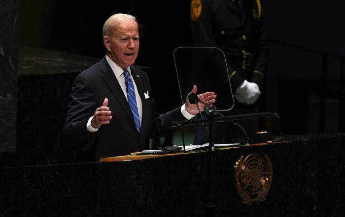 Der amerikanische Präsident Joe Biden spricht auf der 76. Sitzung der UN-Generalversammlung in New York City. Foto: epa/Timothy A. Clary