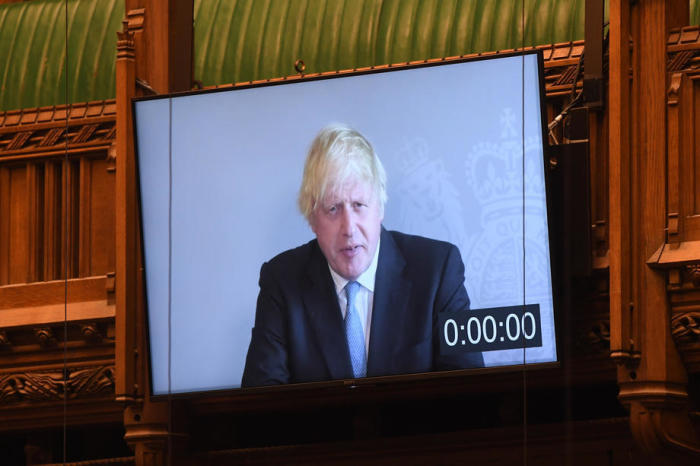 Der britische Premierminister Boris Johnson nimmt per Videolink an den Fragen des Premierministers (PMQs) im Parlament in London teil. Foto: epa/Uk Parlament/jessica Taylor Han