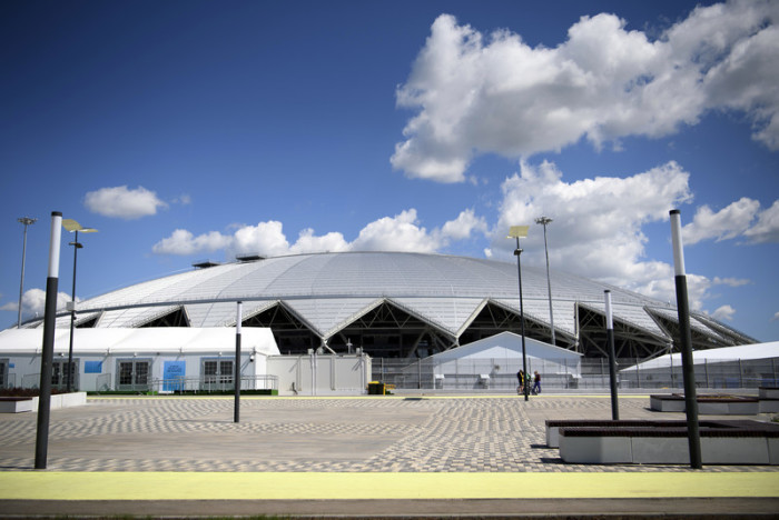Das neue WM-Stadion Samara Arena sieht aus wie eine Schildkröte. Foto: epa/Laurent Gillieron