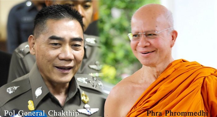 Polizeichef General Chakthip Chaijinda (l.) und der nach Deutschland geflüchtete Phra Prommethi (r.). Foto: The Nation