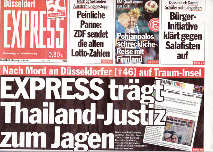Aufregung im Heimatort des ermordeten Schwartges: der Düsseldorfer Express berichtet zweimal auf der Titelseite.