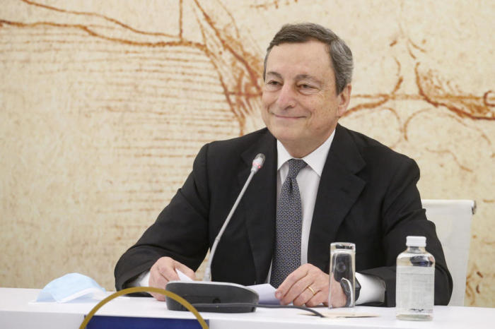 Der italienische Ministerpräsident Mario Draghi nimmt an einer Pressekonferenz am Ende eines G20-Ministertreffens zum Thema Tourismus in Rom teil. Foto: epa/Fabio Frustaci