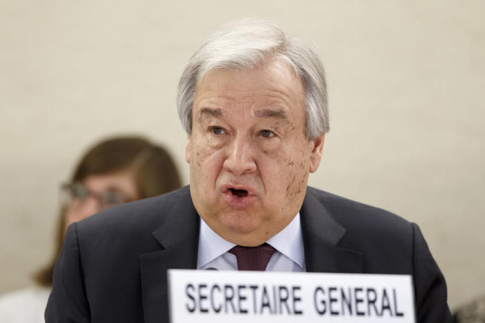 Der UN-Generalsekretär Antonio Guterres gibt seine Erklärung ab. Foto: epa/Salvatore Di Nolfi
