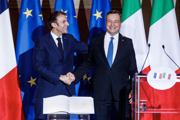 Unterzeichnung des Quirinalvertrags zwischen Italien und Frankreich in Rom. Foto: epa/Roberto Monaldo / Pool