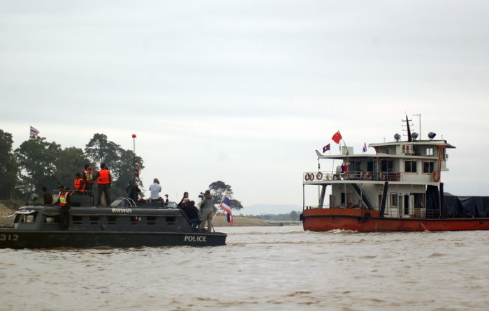 Ein Patrouillenboot der Sicherheitskräfte im Einsatz gegen Drogenschmuggel auf dem Mekong. Foto: epa/Chaichan Chaimun
