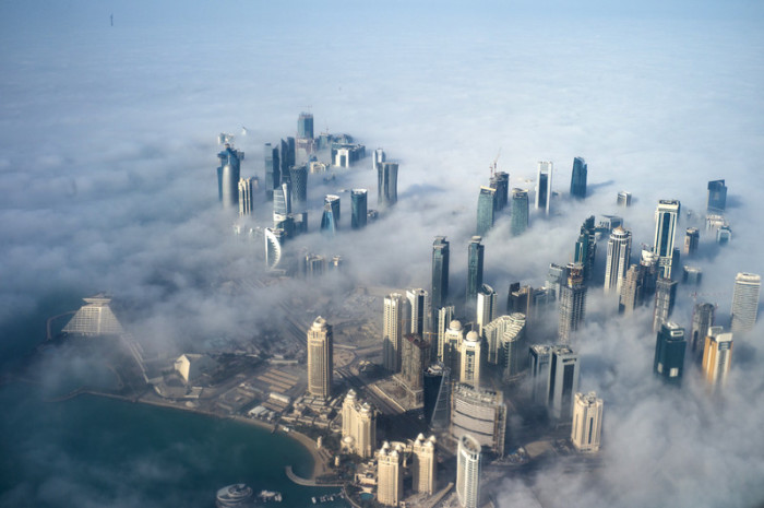 Blick auf die Skyline von Doha aus der Vogelperspektive Foto: epa/Yoan Valat