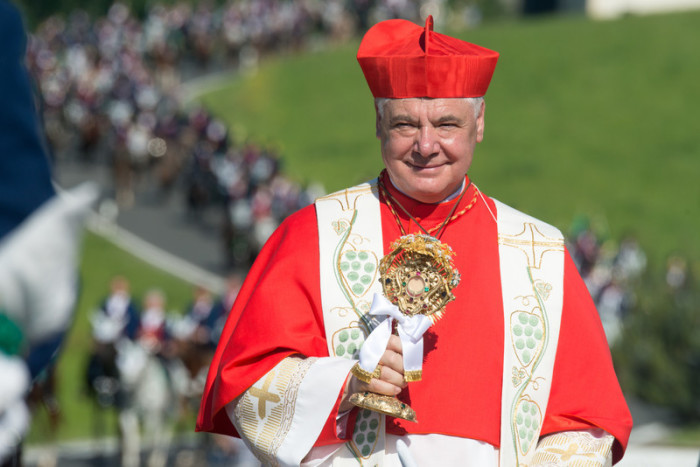 Kardinal Gerhard Ludwig Müller nimmt am Kötztinger Pfingstritt bei Bad Kötzting teil. Foto: epa/Armin Weigel