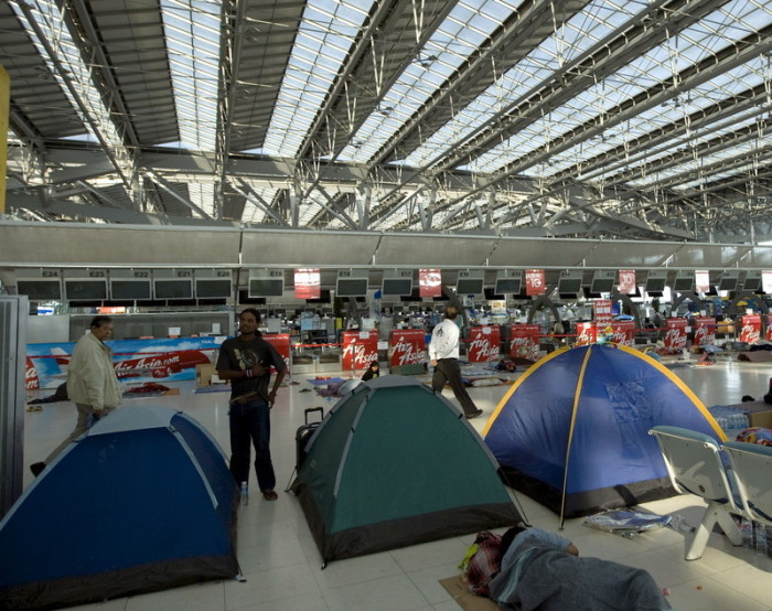 Ein Camp der Regierungsgegner im Suvarnabhumi International Airport am 2. Dezember 2008.