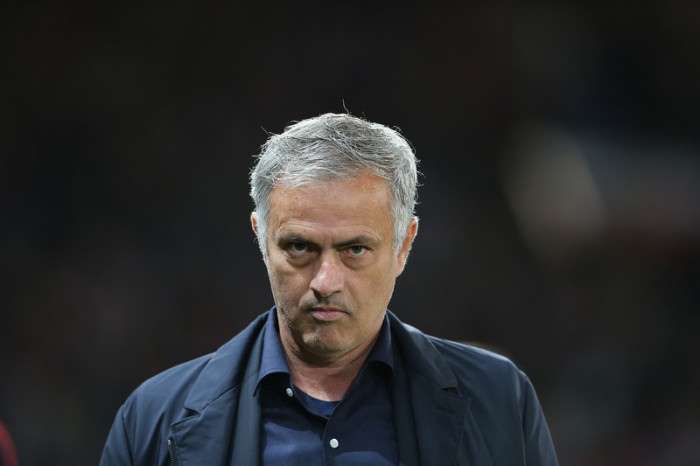 Verwarnt: Trainer José Mourinho, Trainer von Manchester United. Foto: epa/Nigel Roddis