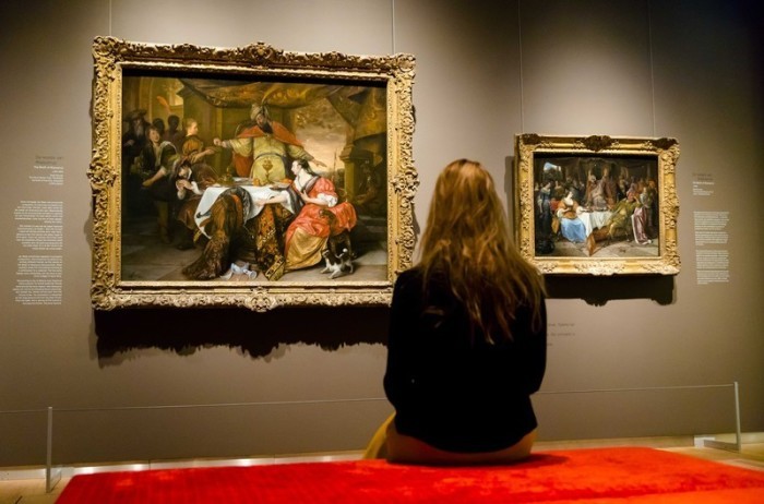 Ein Überblick über die Ausstellung Jan Steen's Histries des niederländischen Künstlers Jan Steen (1625 - 1679) im Mauritshuis in Den Haag. Foto: epa/Bart Maat