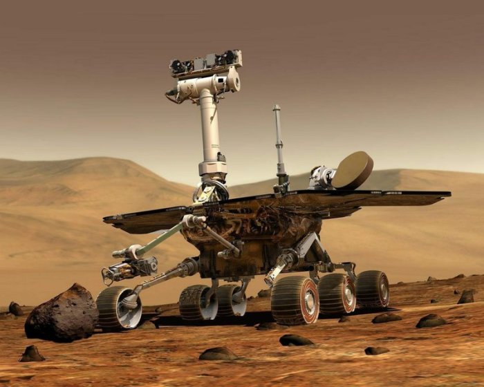 Eine Darstellung des Mars-Rovers «Opportunity». Foto: Nasa/Epa/dpa