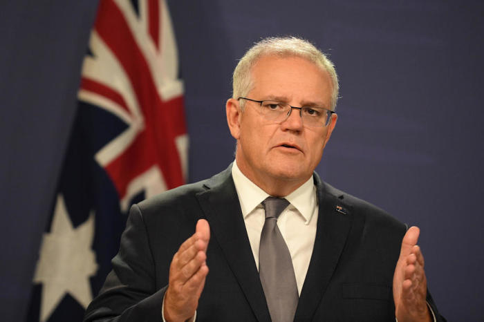 Australiens Premierminister Scott Morrison hält eine Pressekonferenz in Sydney ab. Foto: epa/Dean Lewins