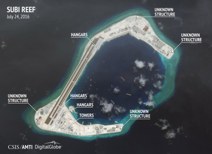  Diese Satellitenaufnahmen sollen die Bauvorhaben der Chinesen im Südchinesischen Meer zeigen. --------. Foto: epa/Csis/amti/digital Globe