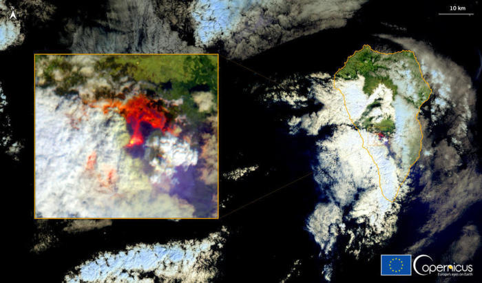 Laufender Vulkanausbruch auf La Palma, Kanarische Inseln, Spanien. Foto: epa/EuropÄische Union, Copernicus Senti