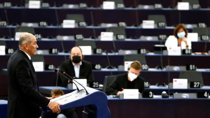 Sloweniens Ministerpräsident Janez Jansa in Straßburg, Foto: epa/Christian Hartmann