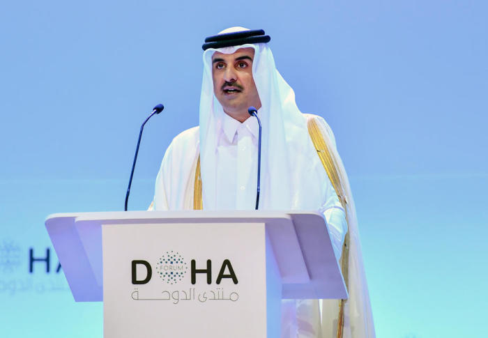 Emir von Katar Scheich Tamim bin Hamad Al-Thani hält eine Rede in Doha. Archivfoto: epa/Noushad Thekkayil